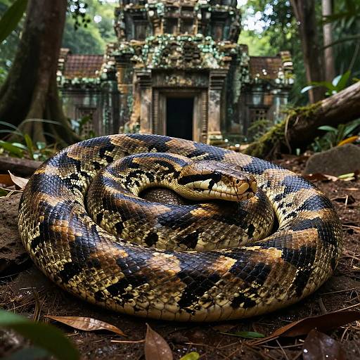 Realistic Anaconda on Ancient Ruins