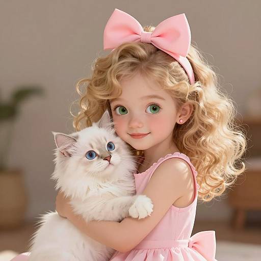 Whimsical Girl with Kitten Illustration