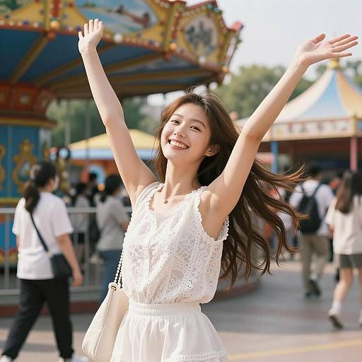Joyful Woman at Amusement Park Celebration