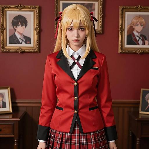 Kakegurui Anime Girl Cosplay in Red School Uniform
