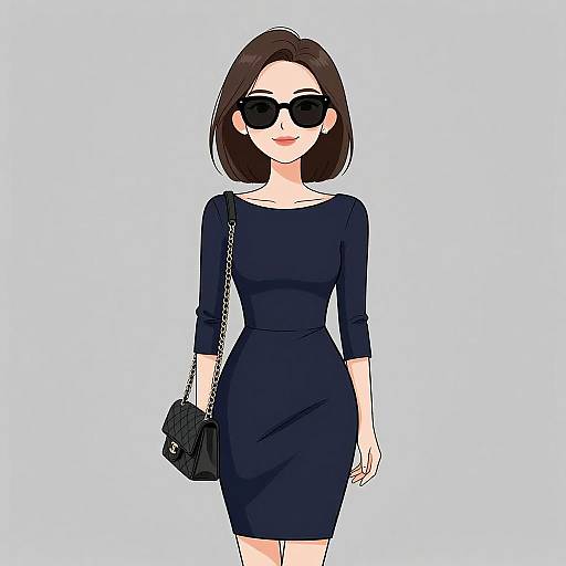Chic Woman in Navy Sheath Dress