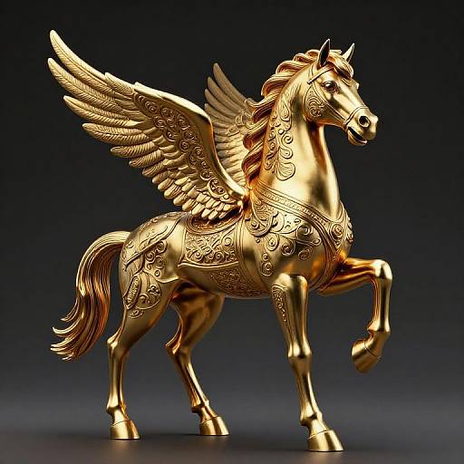 Golden Pegasus Statue with Volumetric Lighting