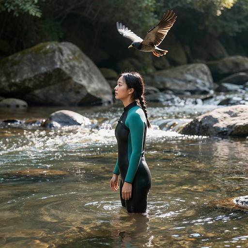 Woman in Wetsuit by a River