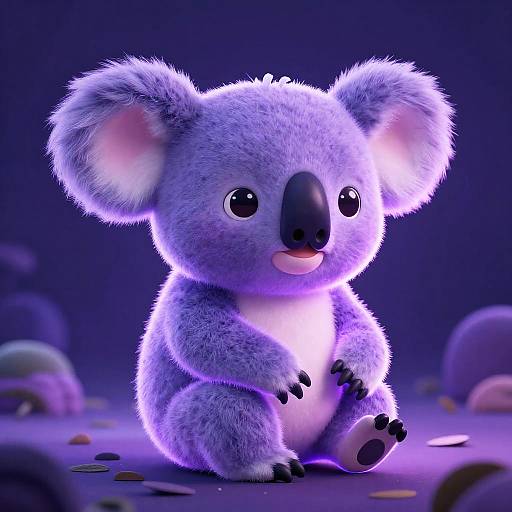 Glowing Purple Anime-Inspired Cute Koala