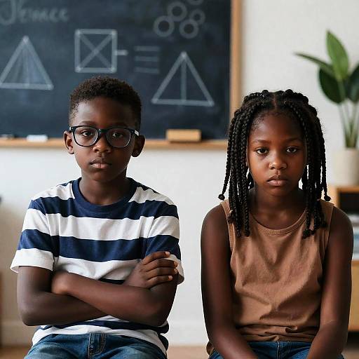 Serious Indoor Portrait of Two Children
