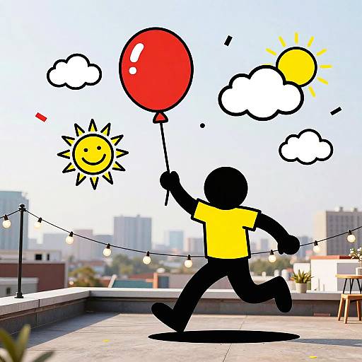 Haring-Style Joyful Rooftop Scene