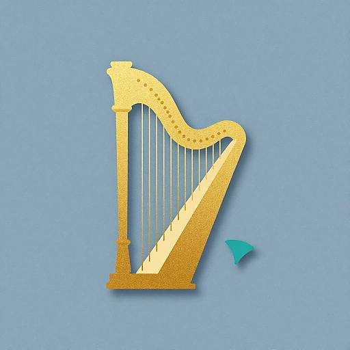 Minimalist Gold Harp with Teal Music Note