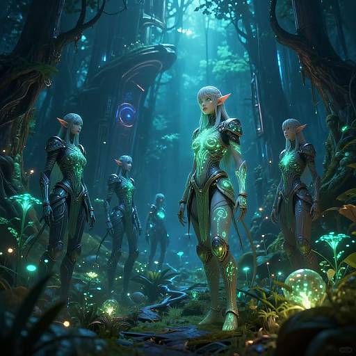 Bioluminescent Forest with Android Elves