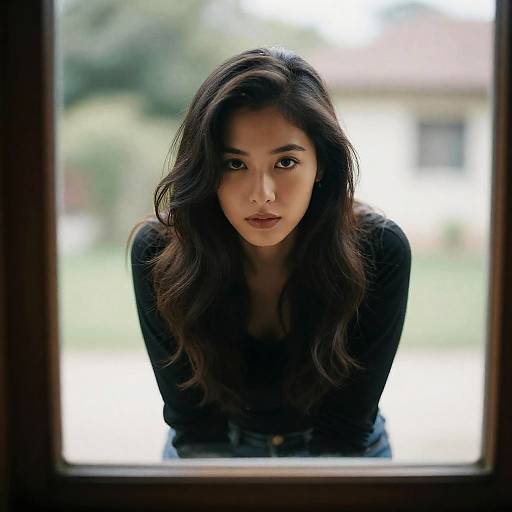 Intense Gaze Through a Window Frame