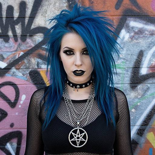 Edgy Punk Woman with Electric Blue Hair