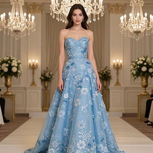 Elegant Woman in Blue Embroidered Gown