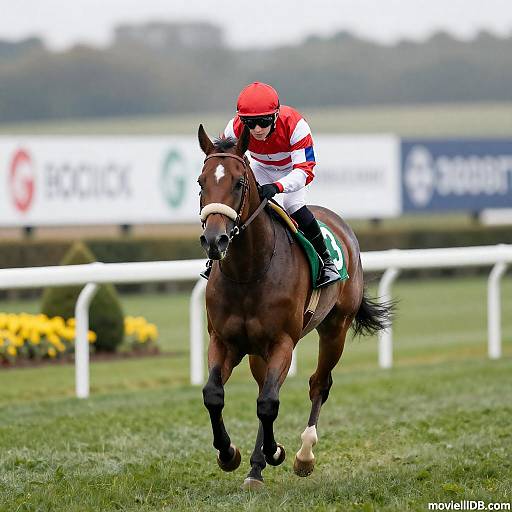 Dynamic Jockey Racing on Brown Horse