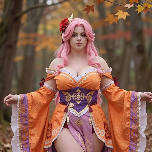 Plus Size Fantasy Woman in Orange and Purple Dress