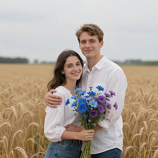 Charming Couple in Golden Wheat Field