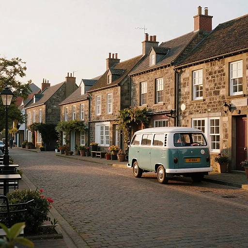 Quaint Village Minibus Morning Scene