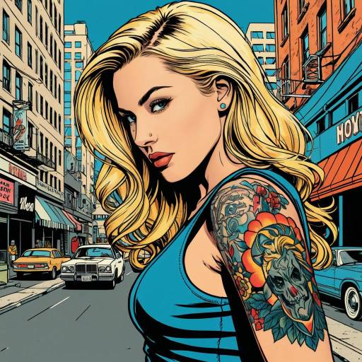 Blonde Woman with Tattoo in Urban Street Art