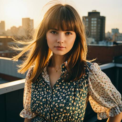 Chic Layered Bangs on Urban Rooftop