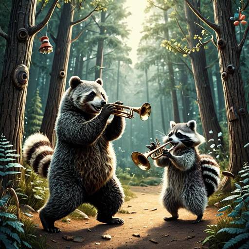 Whimsical Forest with Bear and Raccoon