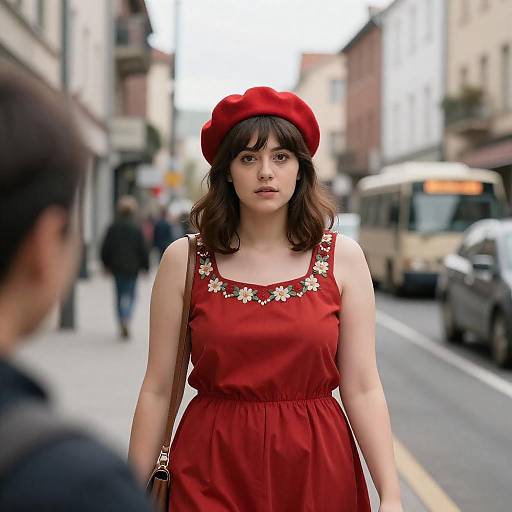 Urban Fashion: Woman in Red Outfits