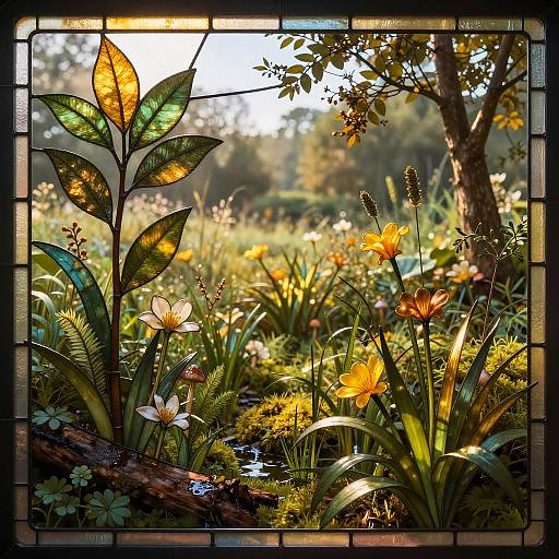 Stained Glass Nature Meadow Scene