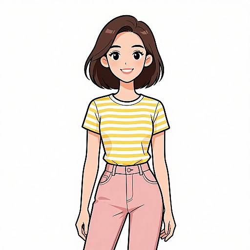 Smiling Woman in Casual Striped Tee