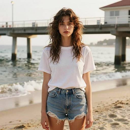 Messy Fringe on Woman at Beach Pier