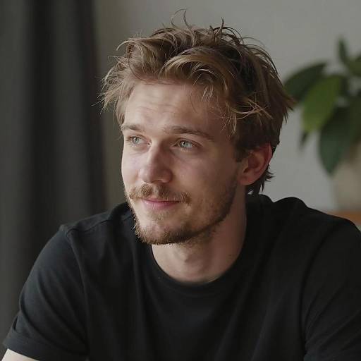 Charming Young Man with Leafy Background