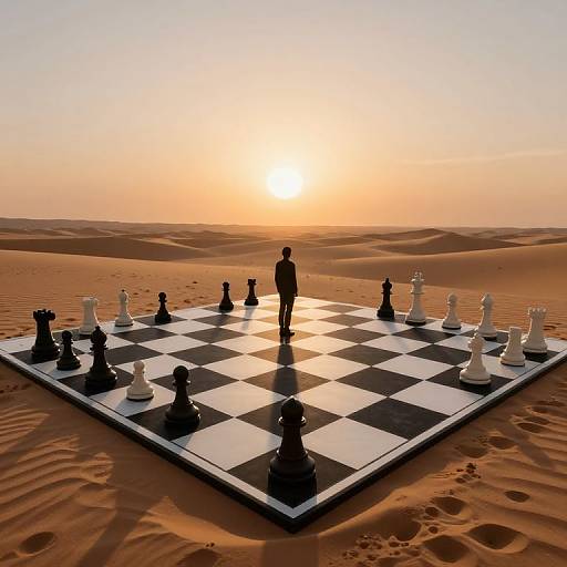 Surreal Chessboard in Desert Sunset