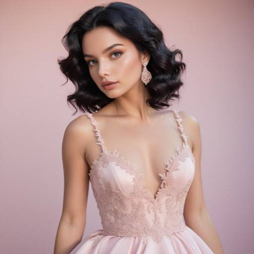 Elegant Woman in Blush Pink Evening Gown