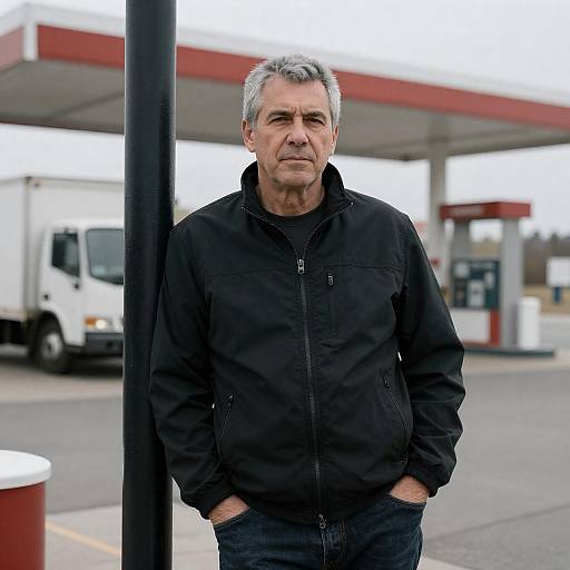 Middle-Aged Man at Gas Station