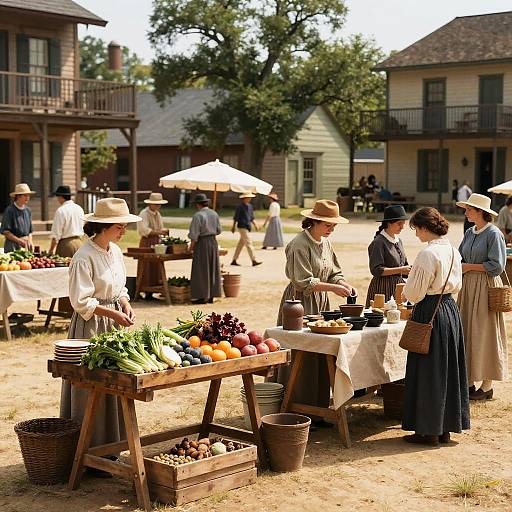 Antebellum Marketplace with Vendors in Period Clothing