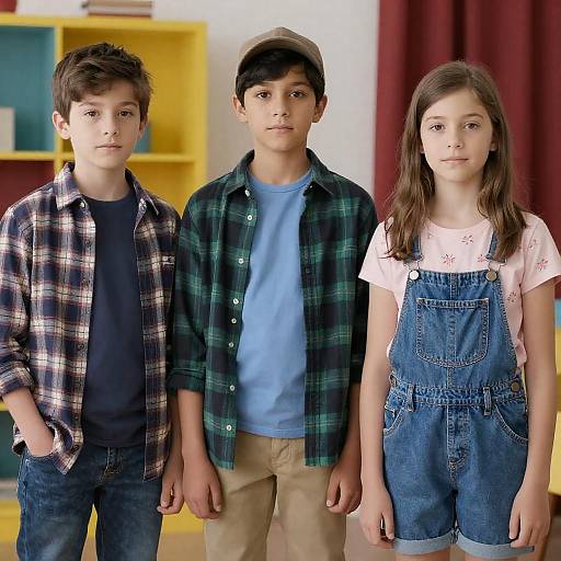Three Children Standing Indoors
