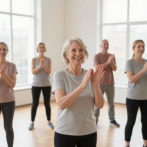 Energetic Elderly Woman Leading Exercise