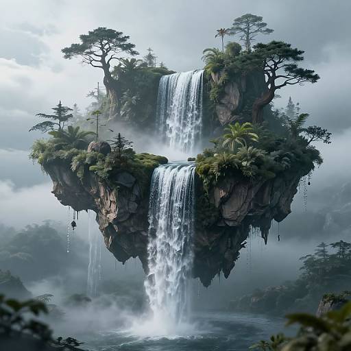 Floating Island with Inverted Waterfalls