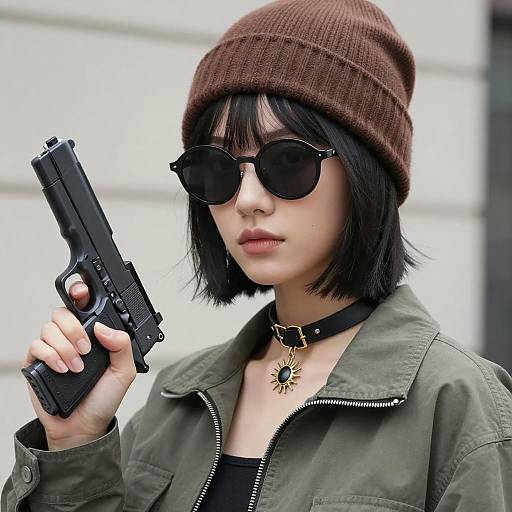 Stylish Young Woman with Pistol