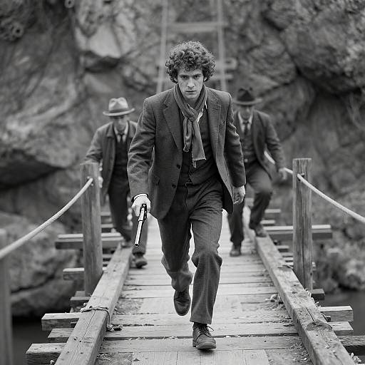 Dramatic Chase on a Wooden Bridge