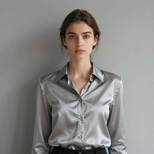 Woman in Silver Satin Shirt