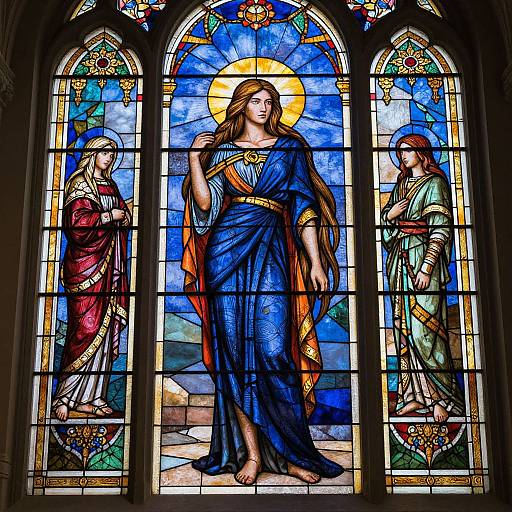 Woman Before Vibrant Stained Glass