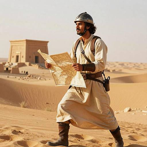 Heroic Desert Explorer in Ancient Ruins