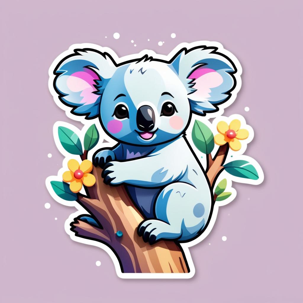 Kawaii Koala Sticker with Floral Splash