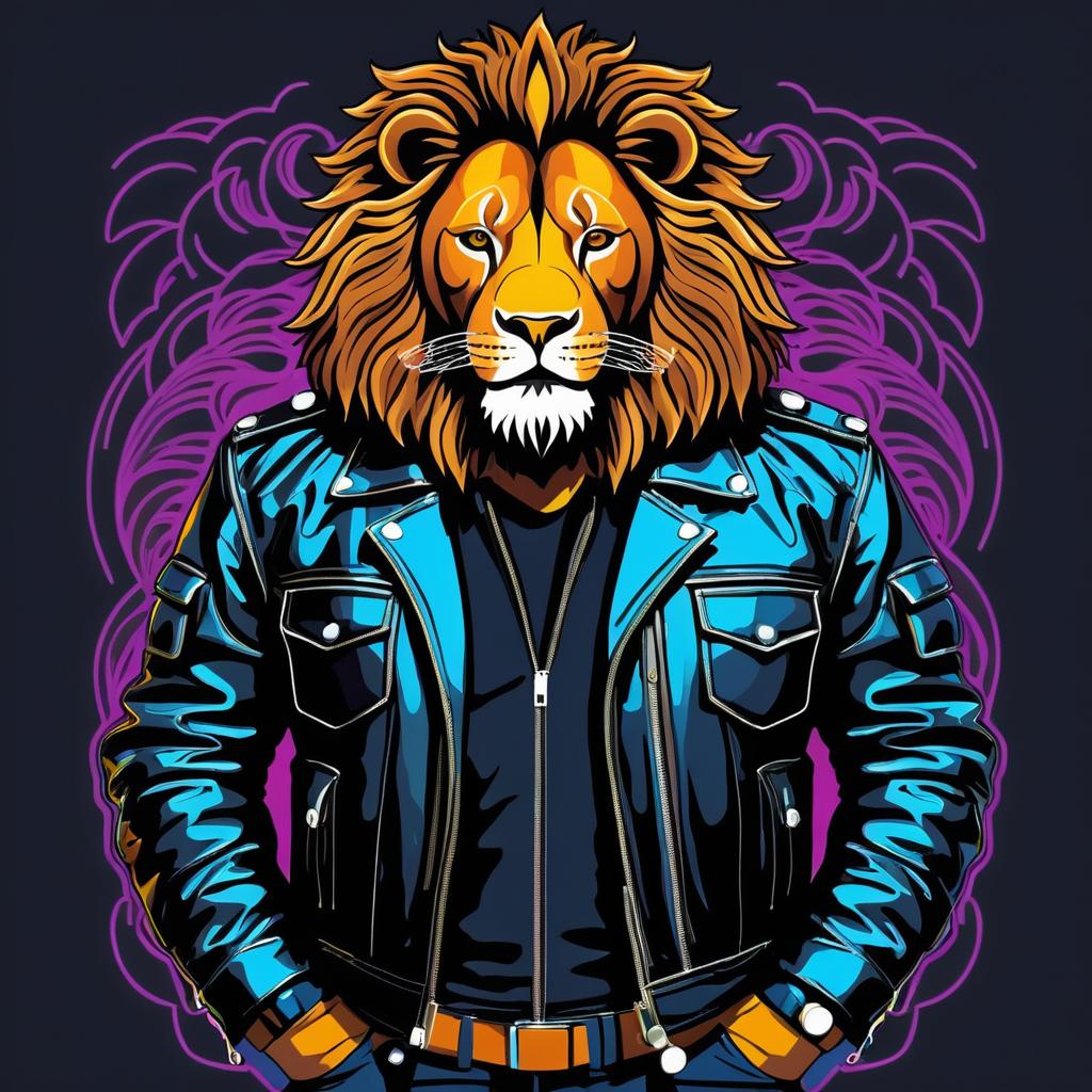 Stylized Lion Portrait in Leather Outfit