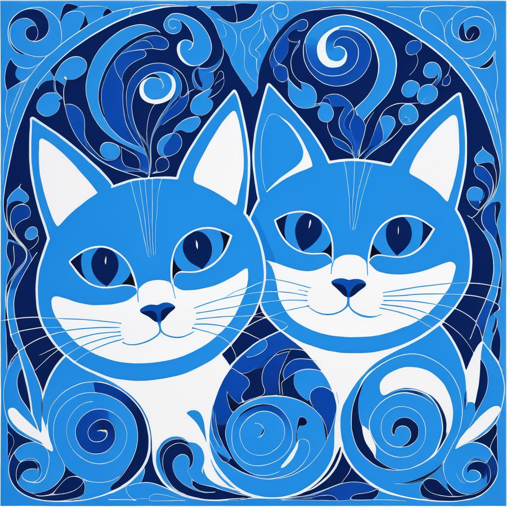 Playful Blue Cats in Whimsical Design