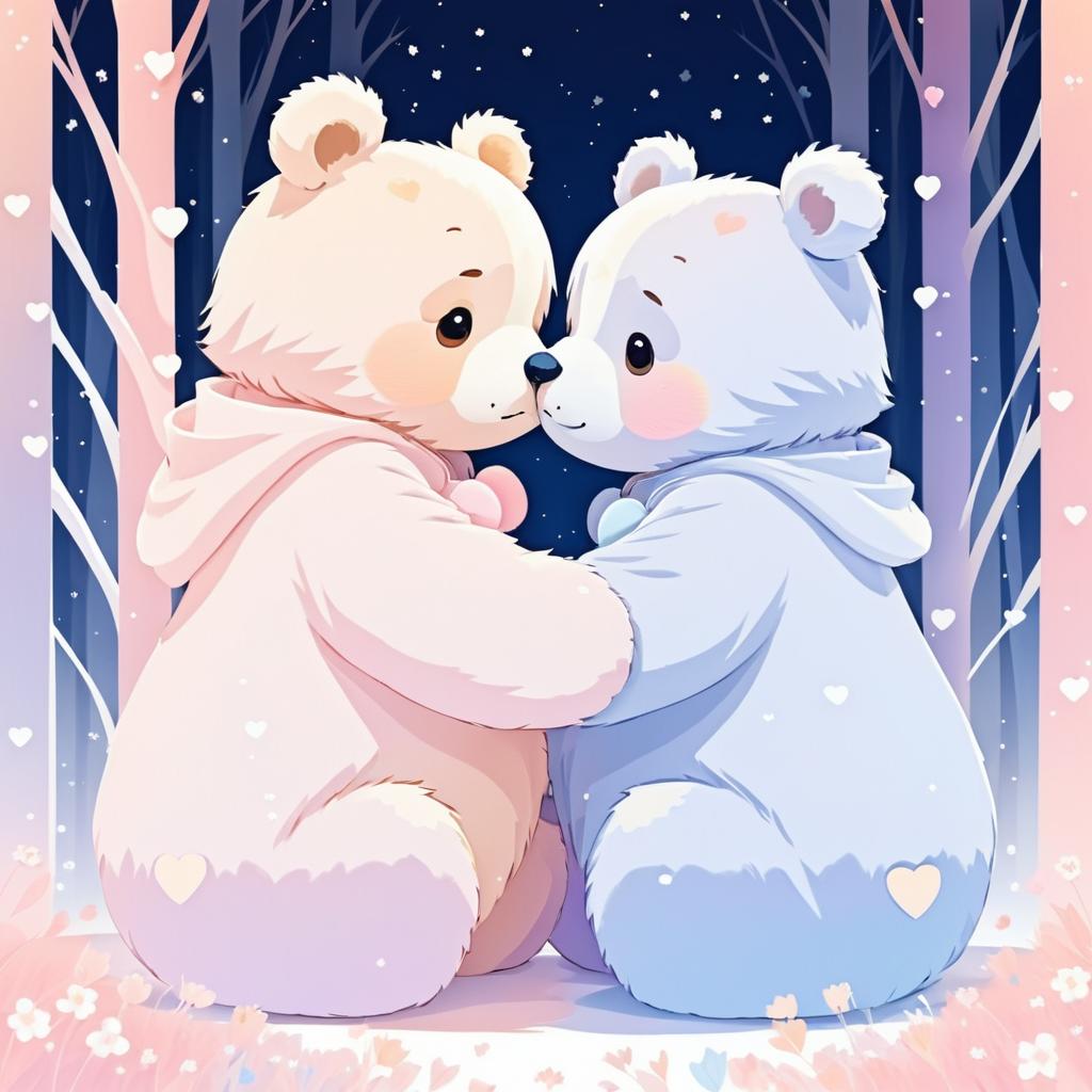 Anime Bears Sharing a Sweet Kiss