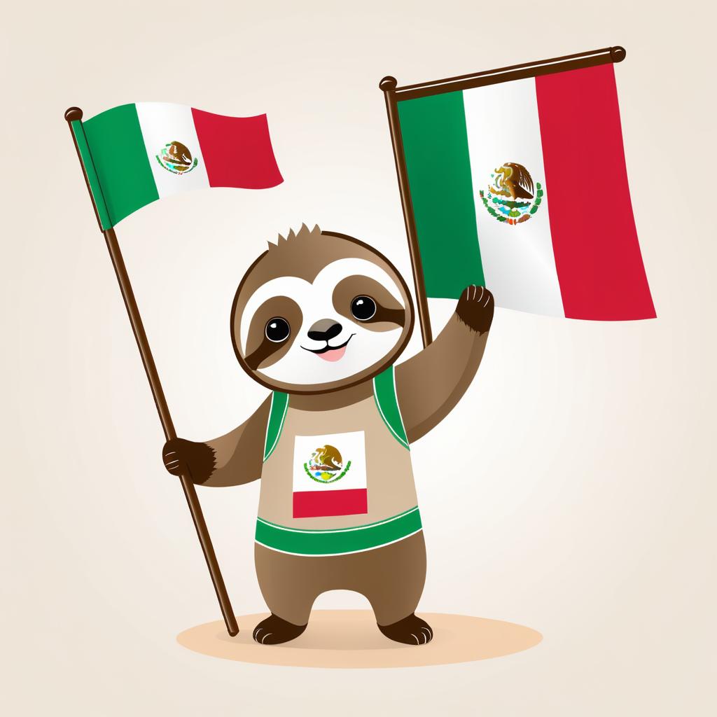 Whimsical Sloth with Mexico Flag