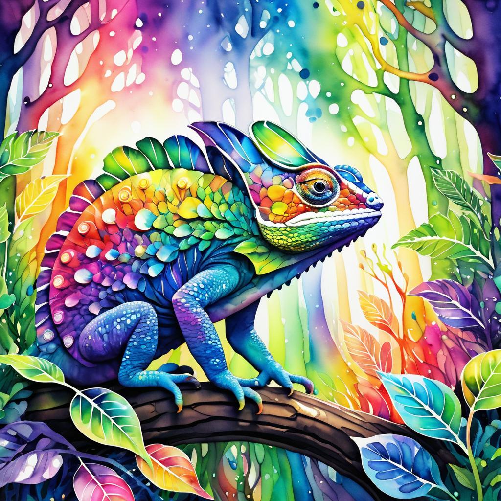 Surreal Chameleon in Rainbow Forest