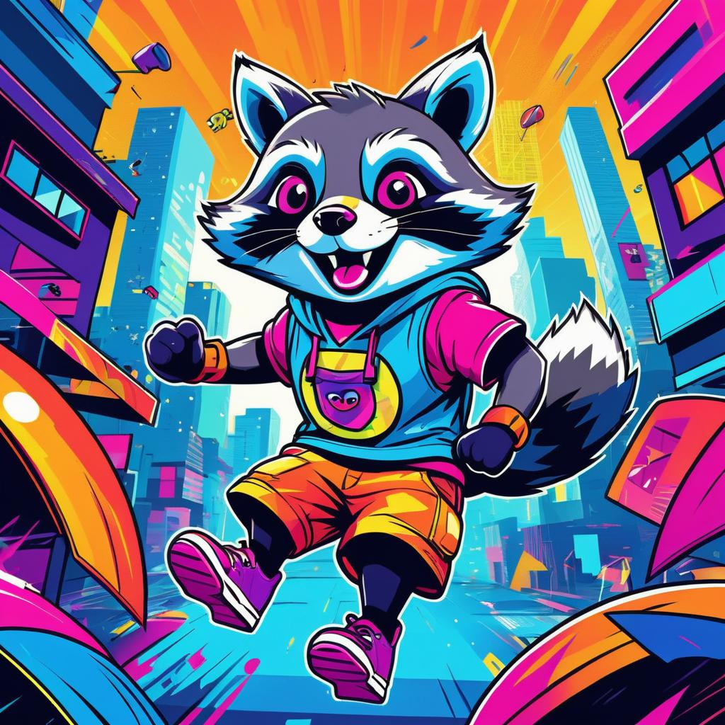 Vibrant Comic Adventure with Raccoon