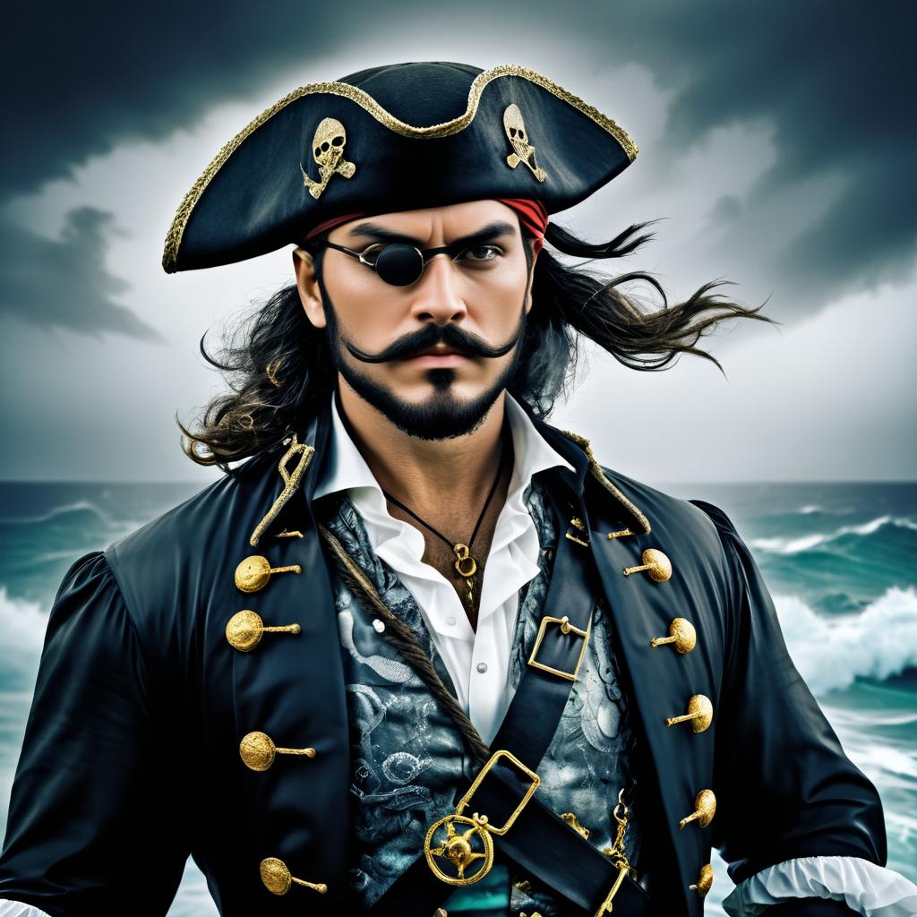 Dashing Pirate Captain in Stormy Seas