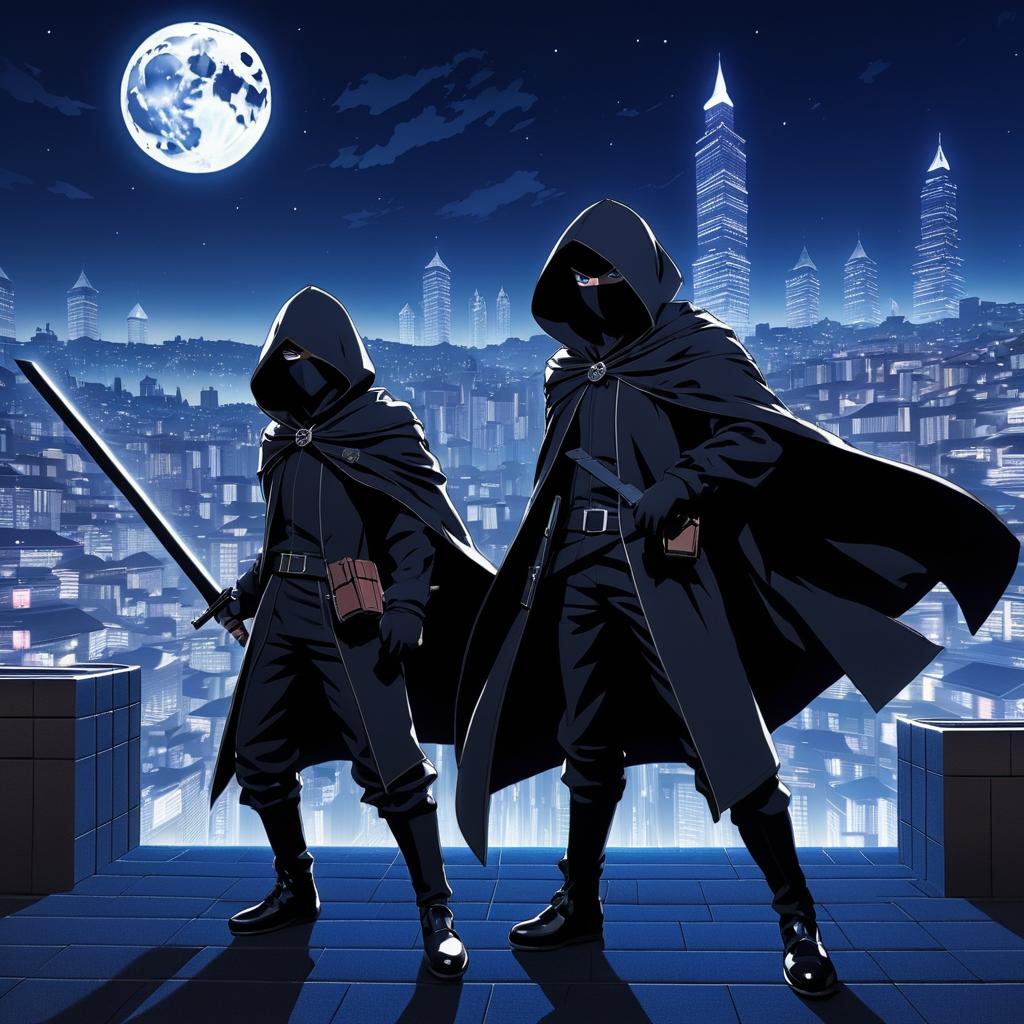 Dynamic Thief Duo in Moonlit Heist