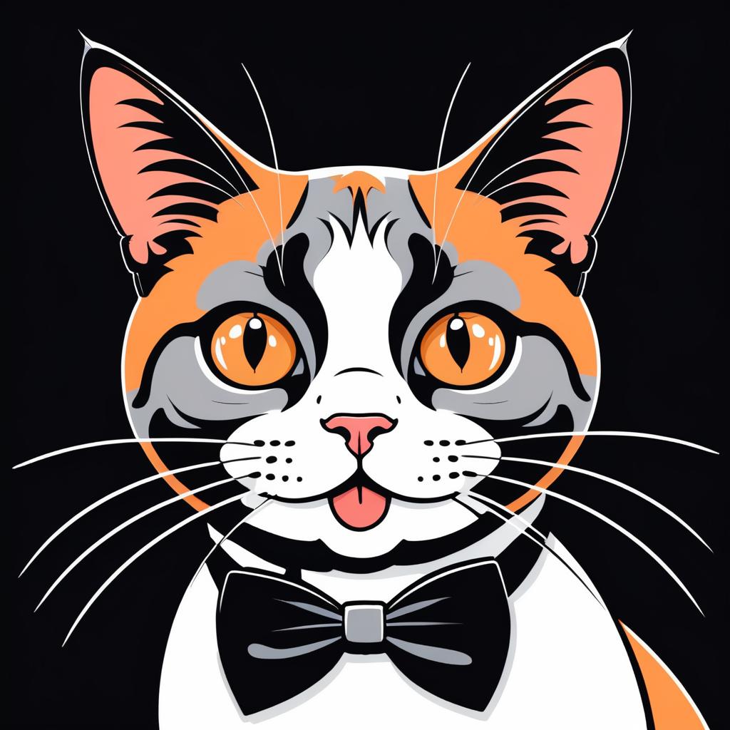 Playful Cartoon Cat Portrait with Bow Tie