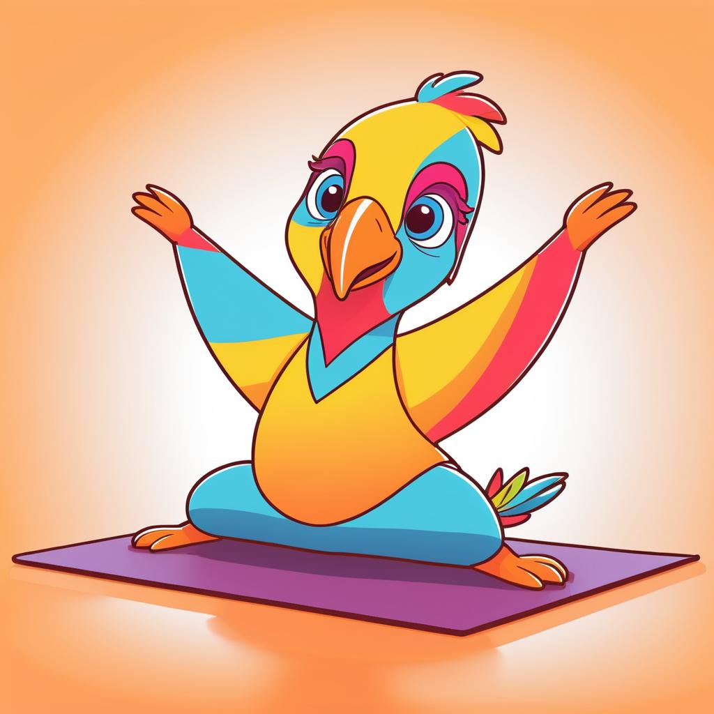 Vibrant Cartoon Parrot in Yoga Pose